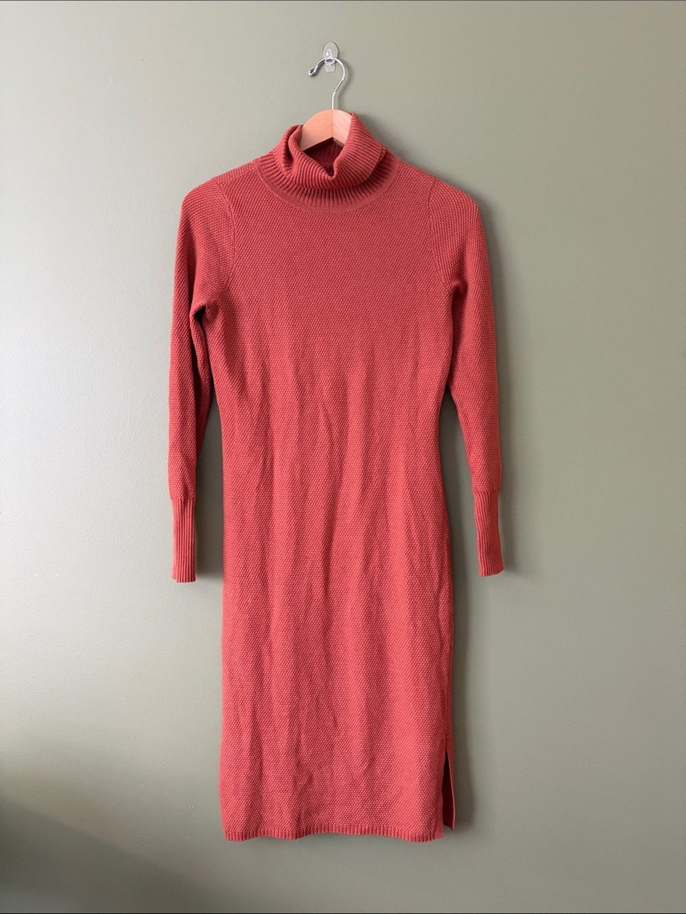 Parna Rusty Orange Knit Turtleneck Midi Figaro Long Sleeve Dress Sz S - Picture 2 of 9